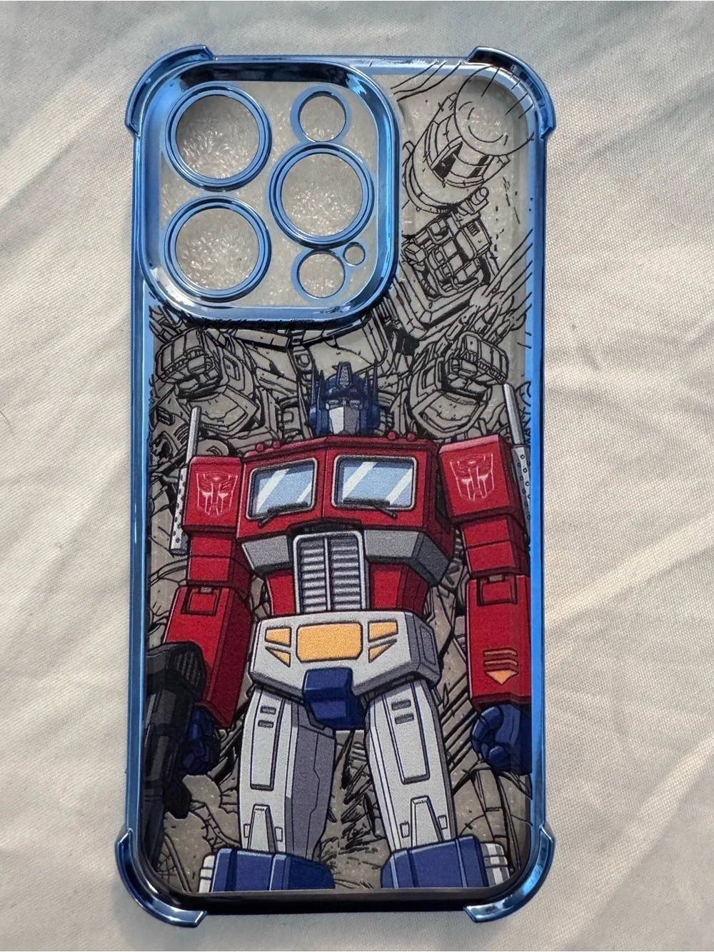 Apple Blue Transformer Graphic Clear Phone Case with Metallic Trim